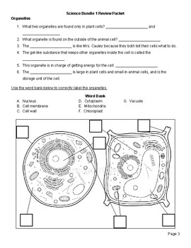 Cell theory, Cell Organelles, Levels of Organization Review Packet