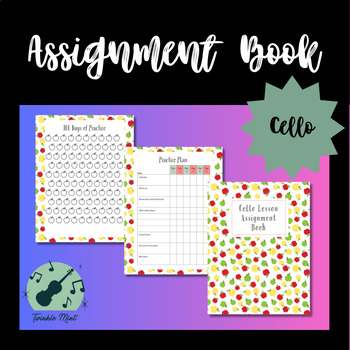 Preview of Cello Lesson Assignment Book/Practice Journal/Planner - Apple Theme