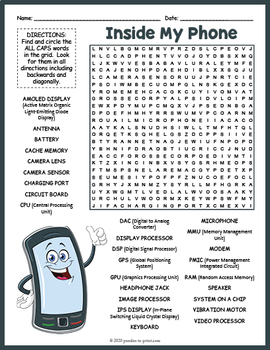 cellphone technology word search puzzle worksheet activity by puzzles to print