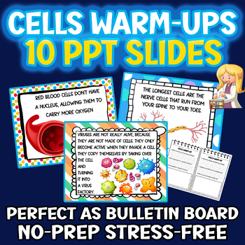 Preview of Cells Bell Ringers Warm Up PPT Slides Science Bulletin Board Biology 5th 6th