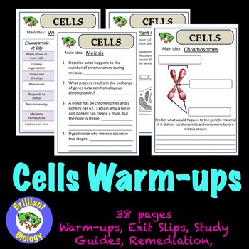 Preview of Cells Bell Ringers, Warm-ups, or Exit Slips {NO PREP}