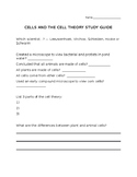 Cells, Cell Parts and the Cell Theory Study Guide - Editable!