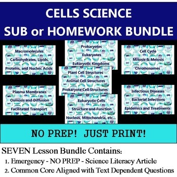 Preview of Cells Homework Bundle - NO PREP Sub Articles - Common Core Literacy