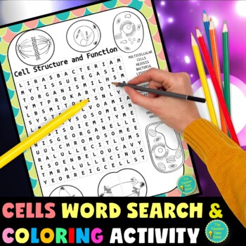 Preview of Plant and Animal Cells Life Science Vocabulary Word Search Coloring Activity