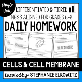 Preview of Cells and Cell Membrane Homework | Printable & Digital