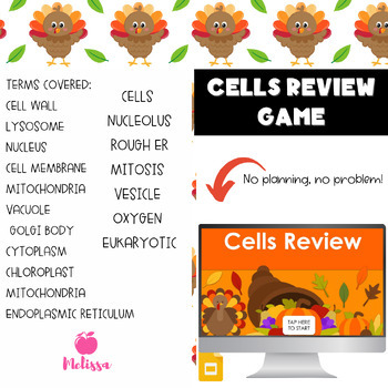 Preview of Cells and Organelles Review Game, Thanksgiving science