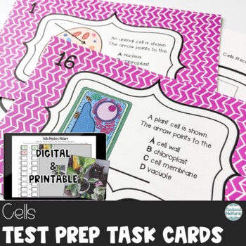 Preview of Cells and Organelles - Science Review Test Prep Task Cards - Digital and Print