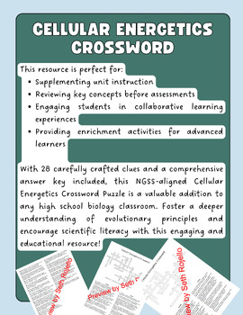 Preview of Cellular Energetics Crossword