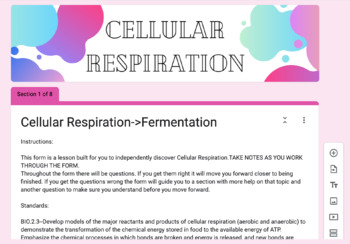 Preview of Cellular Respiration and Fermentation Google Form Lesson