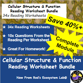 Preview of Cellular Structure & Function Full Module Reading Worksheet Bundle **Editable*