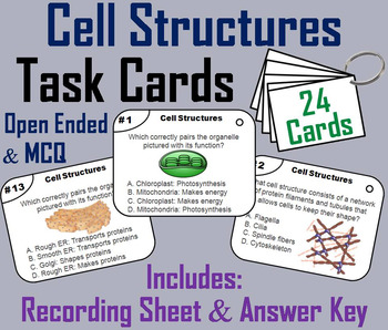 Preview of Plant & Animal Cell Organelles and Function Task Cards: Cell Structures Activity