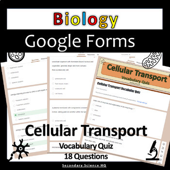 Preview of Cellular Transport |Vocabulary Quiz| Google Form |Biology