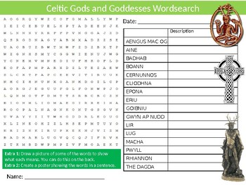 Celtic Gods Wordsearch Puzzle Sheet Keywords Activity Ancient History