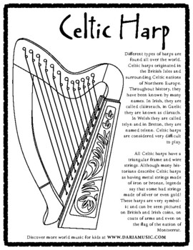 Preview of Celtic Harp Coloring Page Freebie