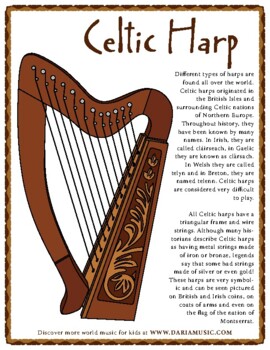 Celtic Harp Mini Poster And Coloring Page by World Music With DARIA