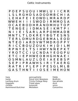 Preview of Celtic Instruments Wordsearch