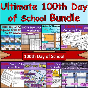 Preview of Centennial Celebrations:A Comprehensive 100th Day of School Bundle;Diploma,Bingo