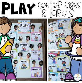 Preview of Editable Center Labels for Preschool | Play Center Rotation Signs Back to School