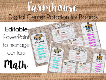 Preview of Farmhouse Center Rotation Board (Center Rotation PowerPoint) Math