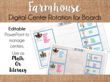 Preview of Farmhouse Center Rotation Board (Center Rotation Powerpoint) Math or Literacy