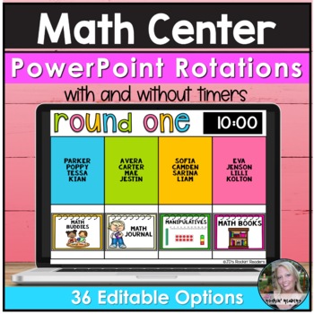 Preview of Math Center Rotation Slides - Center Signs - Editable Center Rotations - Timers
