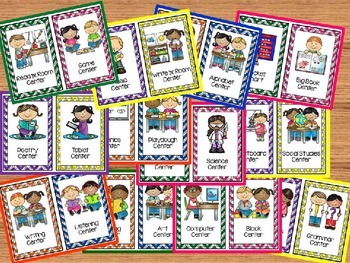 Center Signs for Kindergarten Chevron Theme Editable by Kindergarten ...