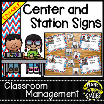 Center Signs ~ Station Signs (Red, White, and Blue ~ EDITABLE) | TpT