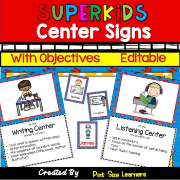 Preview of Superkid Themed Center Signs | EDITABLE | Super Kid Center Posters