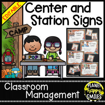 Preview of Center Signs and Station Signs (EDITABLE) - Camping Theme