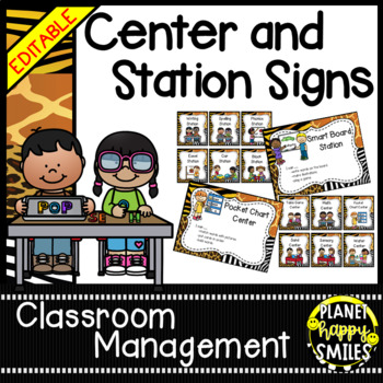 Preview of Center Signs and Station Signs (EDITABLE) - Jungle or Safari Theme