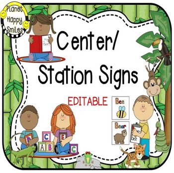 Preview of Center Signs and Station Signs  EDITABLE (Rainforest/Jungle)