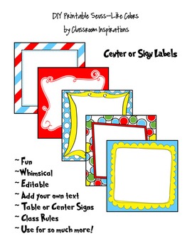 Preview of Center / Table Signs – Coordinates with Seuss-like Colors Classroom Theme