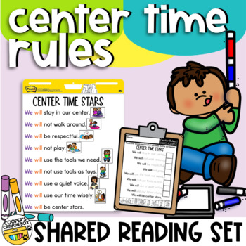 Preview of Center Time Rules | Shared Reading Set | Traceable Chart, Sight Words Vocabulary
