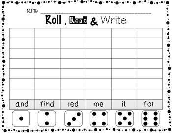 Preview of **Word Work Center** Roll, Read & Write Dolch Sight Words Worksheets {FREEBIE}