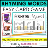 Rhyming Words ELA Card Game Literacy Centers Kindergarten