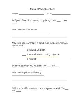 Preview of Center For Thought Sheet