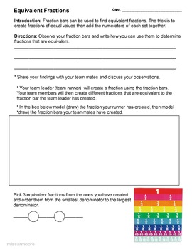 Preview of Center/Group Worksheet Task Comparing Fractions 4.NF.A.2