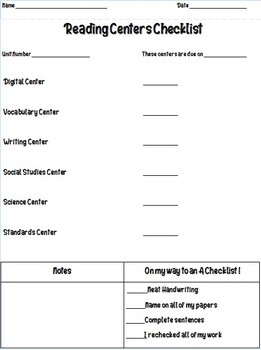 Preview of Centers Checklist