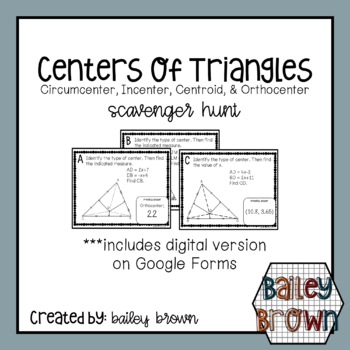 Preview of Centers of Triangles (Circumcenter, Incenter, Centroid, & Orthocenter)