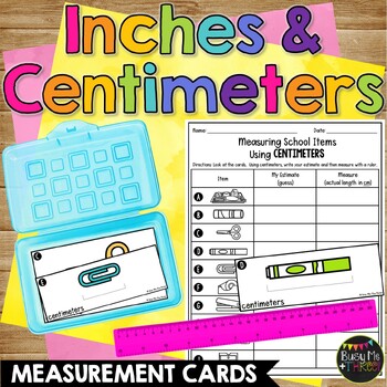 Preview of Measuring in Centimeters and Inches Cards l 2nd Grade Common Core Stations