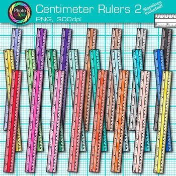 Preview of Centimeter Ruler Clipart: 25 Simple Rainbow Math Measurement Clip Art PNG B&W