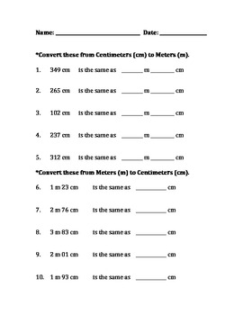 Preview of Centimeter and Meter Conversion QUIZ