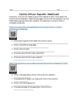 Preview of Central African Republic WebQuest