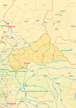 Preview of Central African Republic map with cities township counties rivers roads labeled