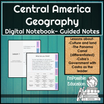 Preview of Central America/Caribbean Geo Digital Notebook Differentiated(Distance Learning)