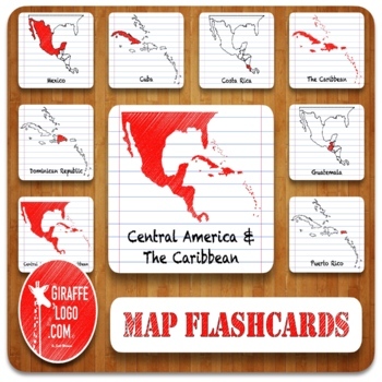 Preview of Central America & Caribbean Geography Flashcards with Printable & Digital Maps