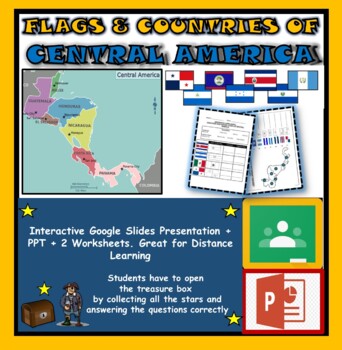 Preview of Central America Countries & Flags:Google Slides, Distance Learning+ 2 Worksheets