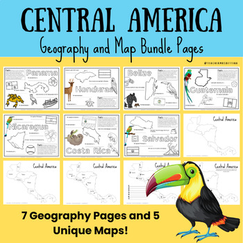 Preview of 7 Central America Fact and Coloring Geography Pages with 5 Maps