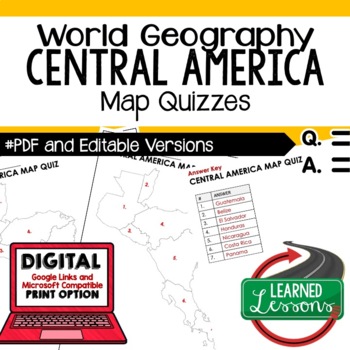 Preview of Central America Map Quizzes Geography Assessment, GOOGLE FORM