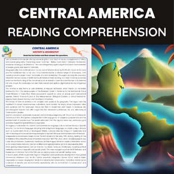 Preview of Central America Reading Comprehension | Central American History and Geography